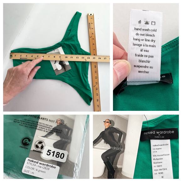 Naked Wardrobe Green Smooth Side Asymmetrical Crop Top NEW Sz M Style NW-T2619 - Picture 7 of 7